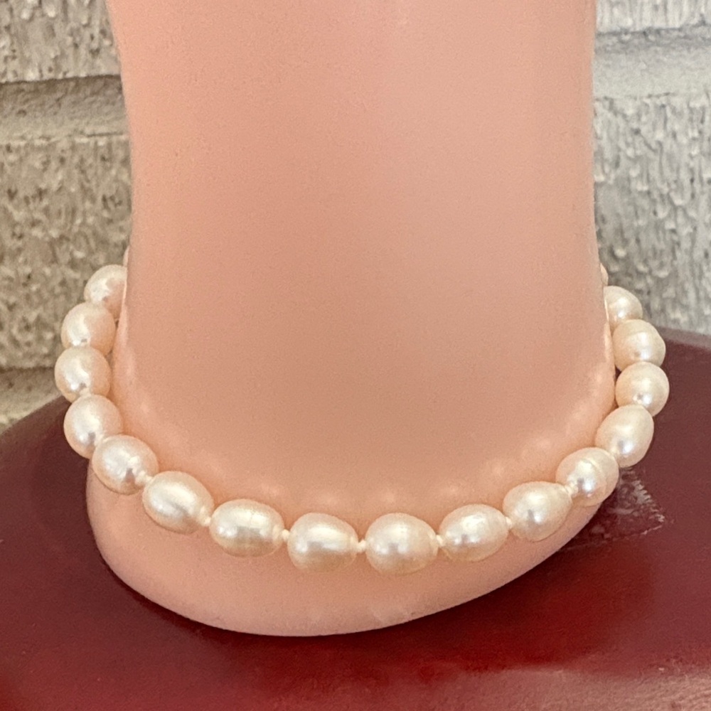 Sterling Silver Heart Charm "I am Loved" Genuine White Oval Pearl Bracelet 8" - Picture 4 of 8